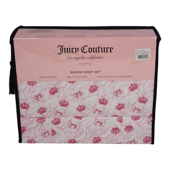 Juicy Couture Queen Sheet Set 4 Pillowcases Marble Hot Pink Microfiber Soft Styl - Picture 1 of 7